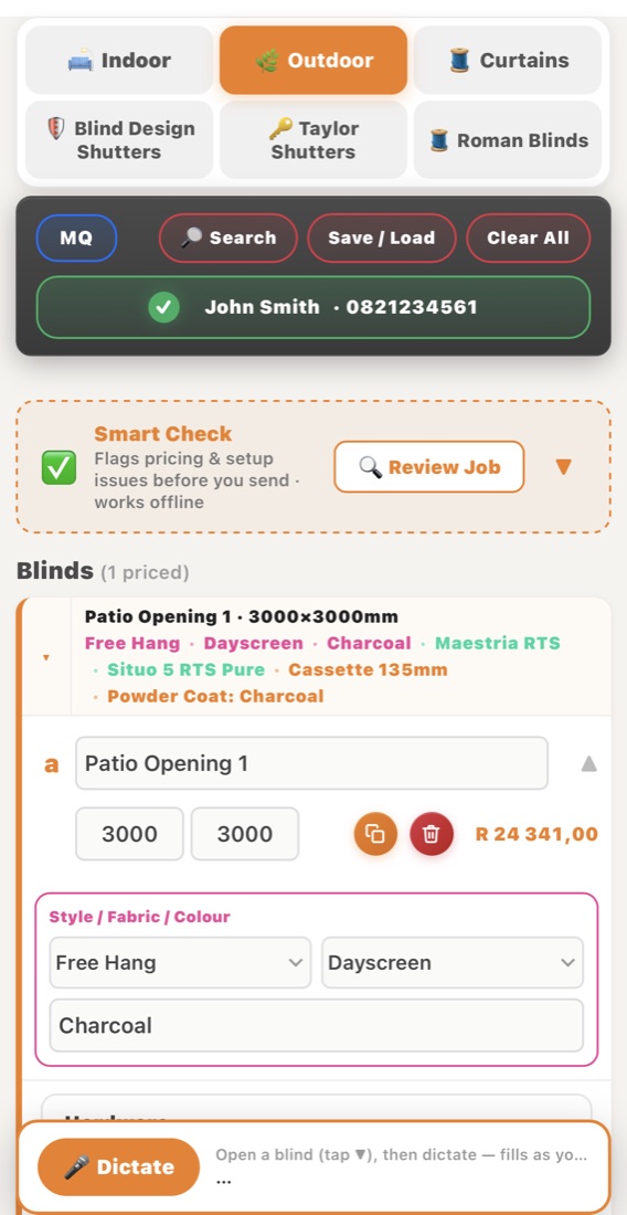 Finish Logic app building a live outdoor blind quote